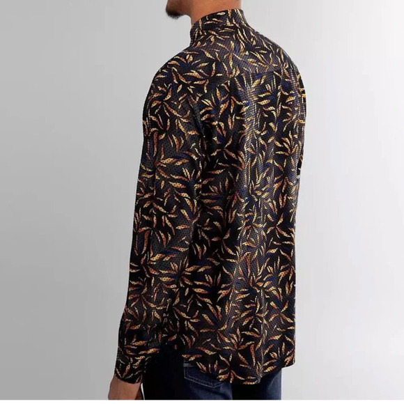 Buckle Eight X Flocked Polka Dot Shirt black tan navy button front medium - Picture 5 of 9